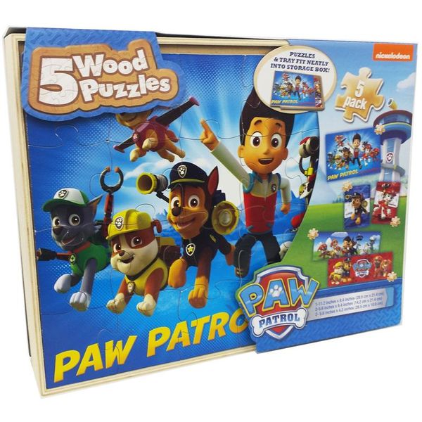 Paw Patrol Wood Puzzles In Wood Tray - 5 Pack