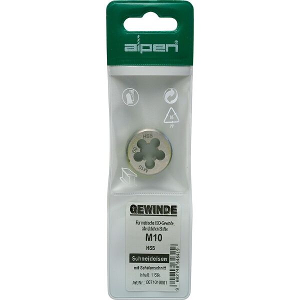 Alpen Die 12mm Round 25X9mm In Pouch HSS 1.75mm Pitch