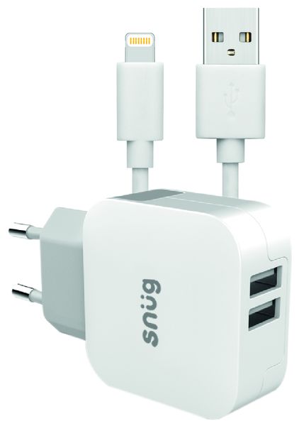 Snug 2 Port 3.4amp Charger with MFI Cable - White