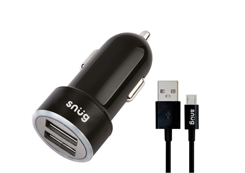Snug Car Juice Dual USB Car Charger with Micro USB Cable - Black