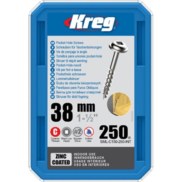 Kreg Pocket Hole Screws 1.5" #8 Coarse Washer Head X250