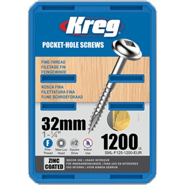 Kreg Pocket Hole Screws 1-1/4" #7 Fine Washer Head 1200Ct