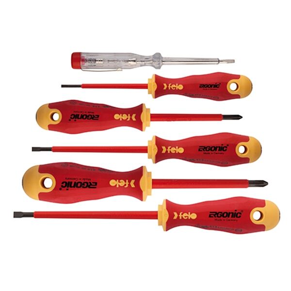 Felo 413 Screwdriver Set 6 Piece Ergonic Insulated VDE Sl/Ph/Mains Tester