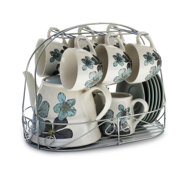 15 Piece Collections White &amp; Blue Floral China Service Tea Set