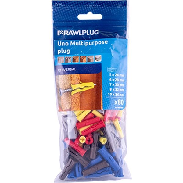 Rawlplug Universal Plug Assorted 5 6 7 8 10mm x50 - Bag