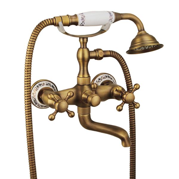 Vintage Brass Two Holes Tub Faucet with Handheld Shower