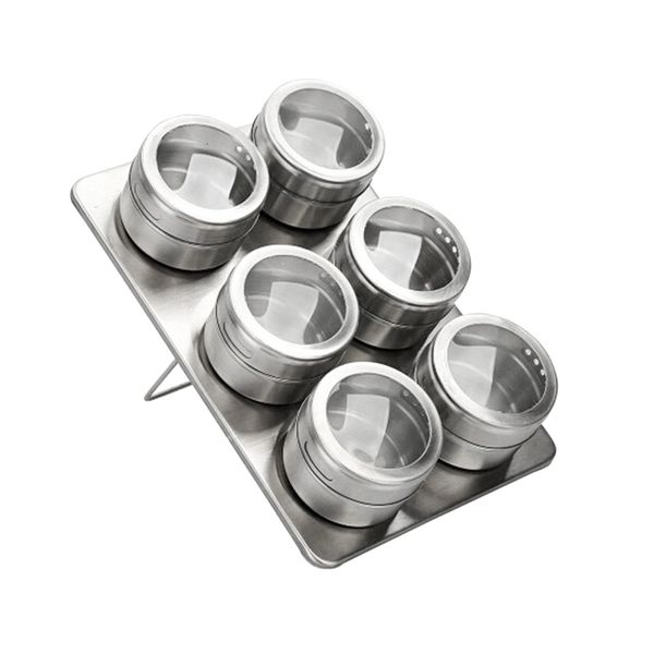 6 Pieces Magnetic Stainless Steel Cruet Condiment Spice Jars Set