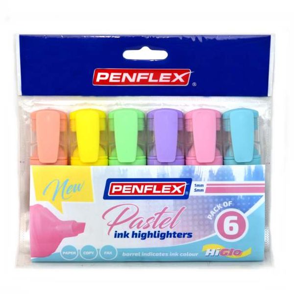 Penflex: Pastel Ink Highlighter Pouch of 6 - Assorted Colours