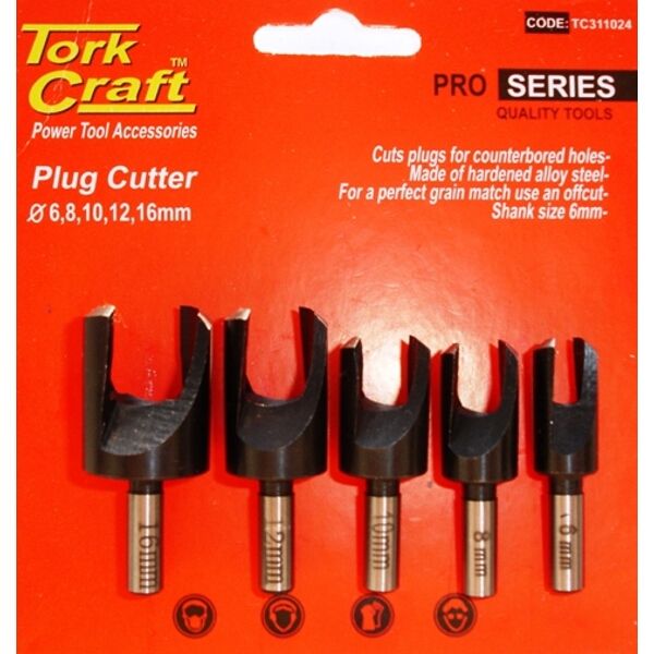 Tork Craft 5 Piece Plug Cutter Set 6-8-10-12-16mm