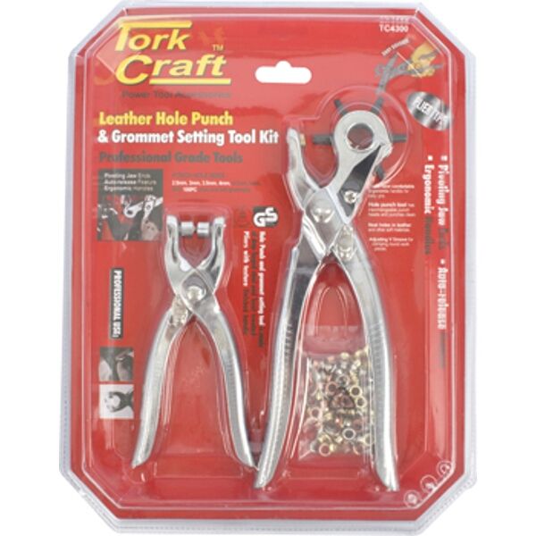Tork Craft Leather Hole Punch &amp; Grommet Setting Tool Kit