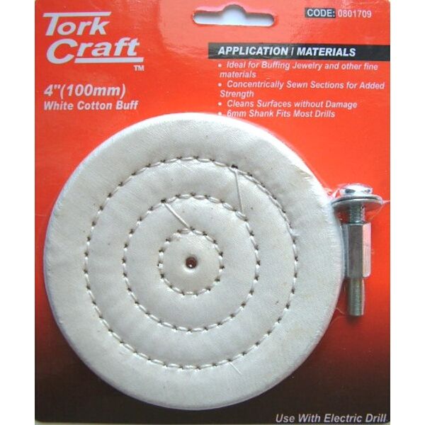 Tork Craft Cotton Buff 100mm x 6mm Shaft