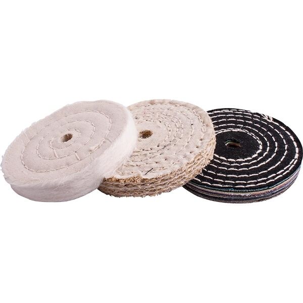 Tork Craft Buffing Wheel Kit 3 Pieces 100mm White &amp; Denim Stiched