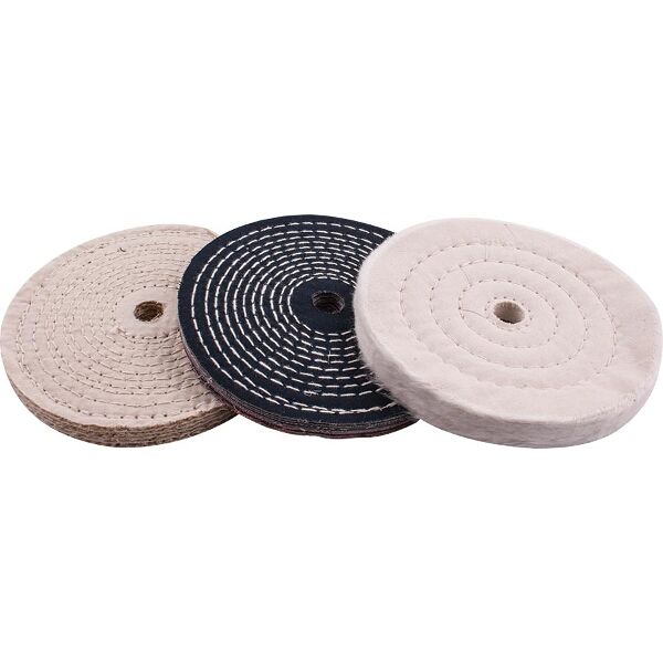 Tork Craft Buffing Wheel Kit 3 Pieces 150mm White &amp; Denim Stiched