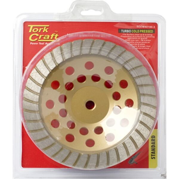 Tork Craft Dia. Cup Wheel 180mm x m14 Turbo Cold Pressed
