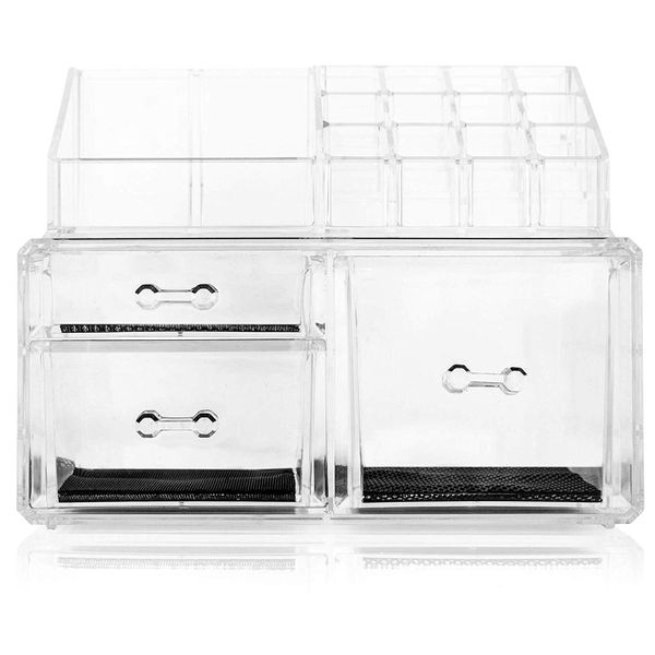 Acrylic Make Up Decor Box Organizer &amp; QTIP Dispenser with Lid
