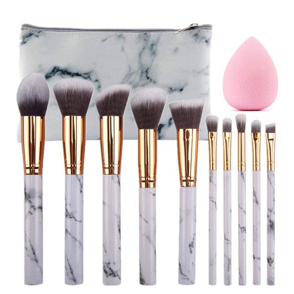 10 Pieces Marble Pattern Professional Makeup Brush Set(Parallel Import)