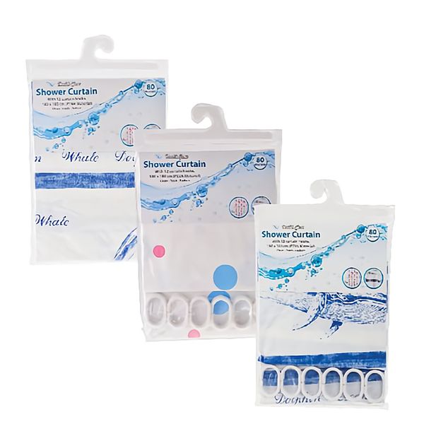 Bulk Pack x 3 Plastic Shower Curtain 180 x 180cm with 12 Hooks