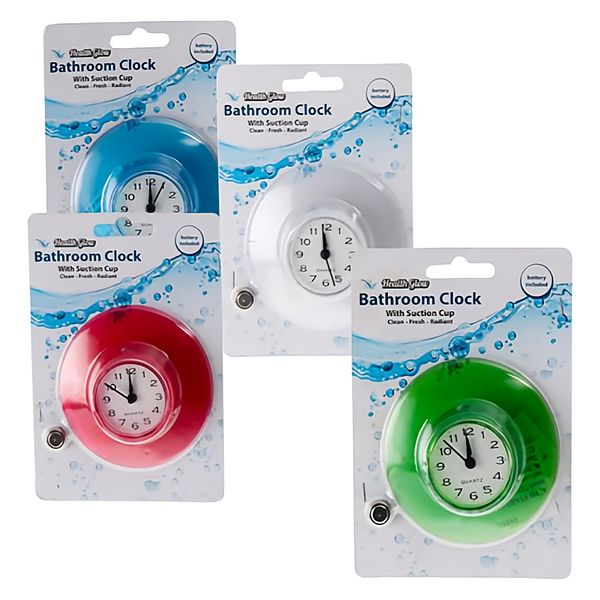 Bulk Pack x 4 8.7cm Plastic Bathroom Clock with Suction Cup.