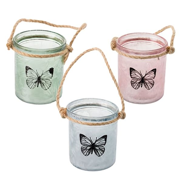Bulk Pack x 6 Candle-Holder Glass Cup with Jute Handle