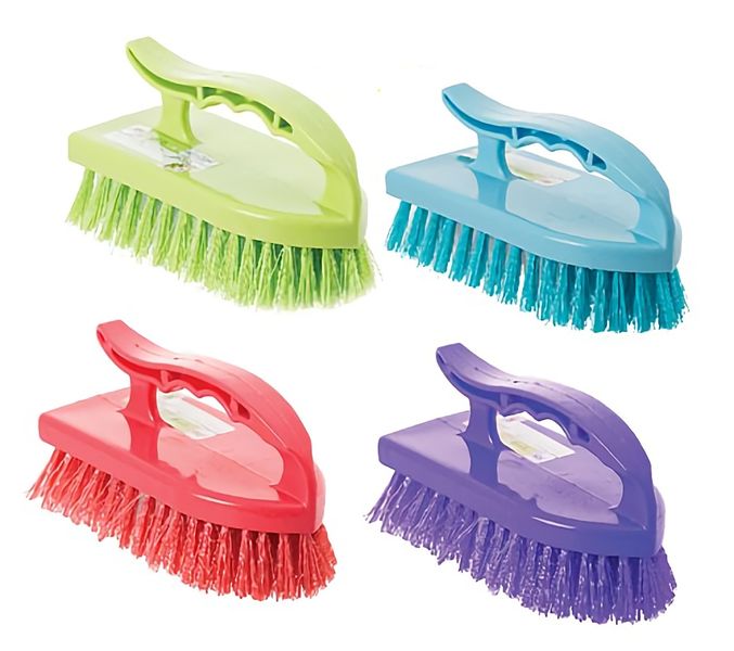 Bulk Pack x 4 Scrubbing Brush with Handle Plastic Backed