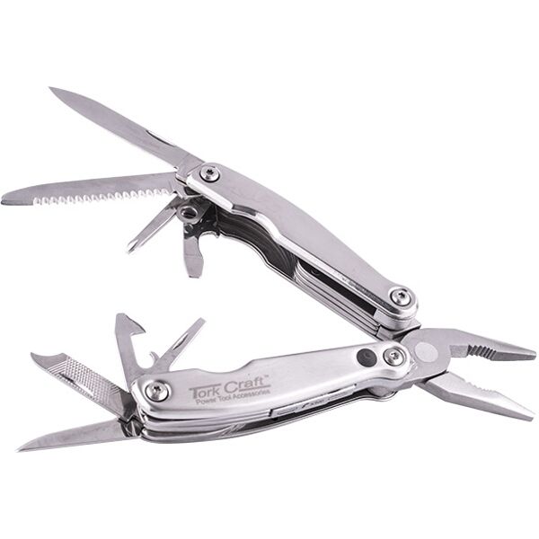 Tork Craft Multitool Silver Mini with Led Light with Nylon Pouch In Blister