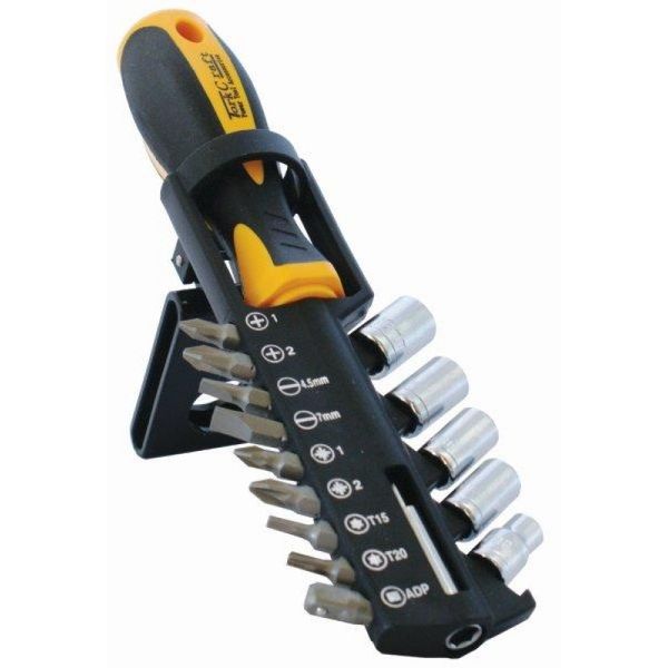 Screwdriver Set 15 Piece with Bits Sockets &amp; Belt Clip