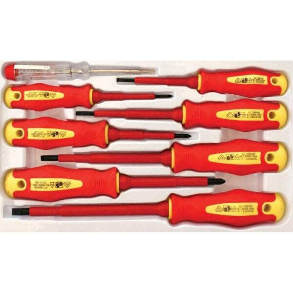 Tork Craft Screwdriver &amp; Tester Set 8 Piece Electricians Insulated Vde