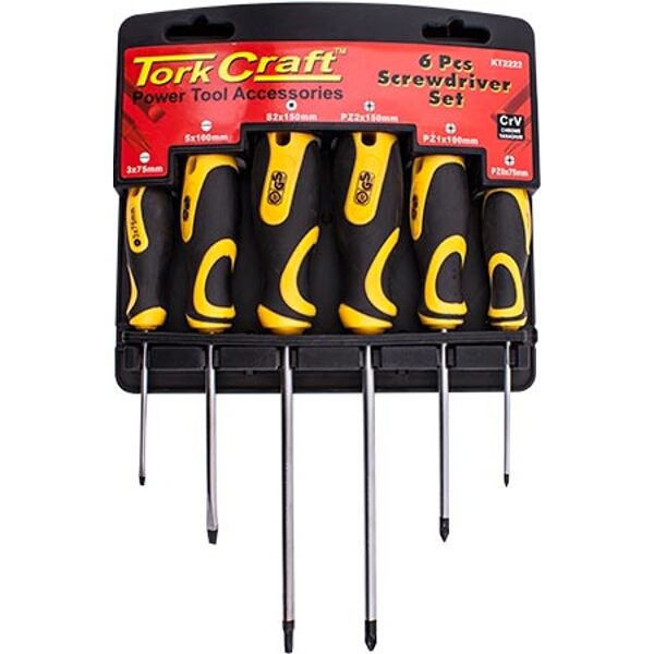 Tork Craft Screw Driver Set 6 Piece with Wall Mountable Rack S2 Pz Sl ...