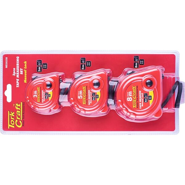 Tork Craft Measuring Tape Set 3 Piece In Plastic Casing ( 3M &amp; 5M &amp; 8M)