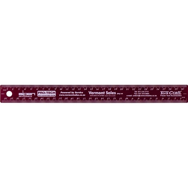 Tork Craft 300mm Cork Backed Stainless Steel Ruler Red