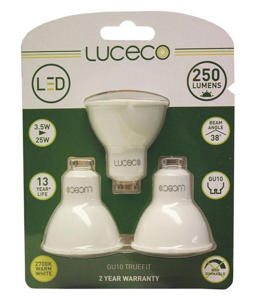 Luceco - Gu10, 3W, 250Lm, Warm White, 2700K, Non-Dim, LED Globe