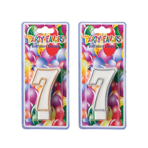 Bulk Pack x 6 Candles Birthday Large Number- 7 Silver &amp; Gold