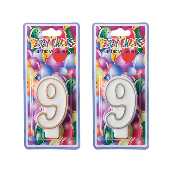 Bulk Pack x 6 Candles Birthday Large Number- 9 Silver &amp; Gold