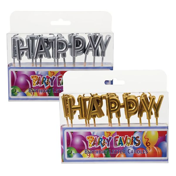 Bulk Pack x 4 Candles Birthday Letters 13 Piece - Silver &amp; Gold
