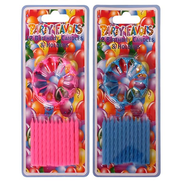 Bulk Pack x 6 Candles Birthday 24 Piece Pink &amp; Blue with Holders