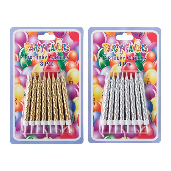 Bulk Pack x 6 Candles Birthday Spiral - Silver &amp; Gold (8 Piece)