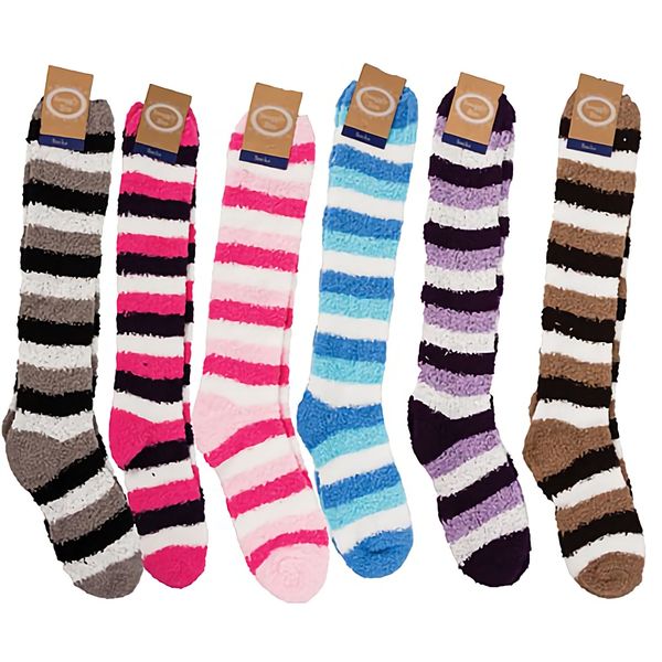 Bulk Pack X6 Pairs 54cm Ladies Plush Stripe Socks
