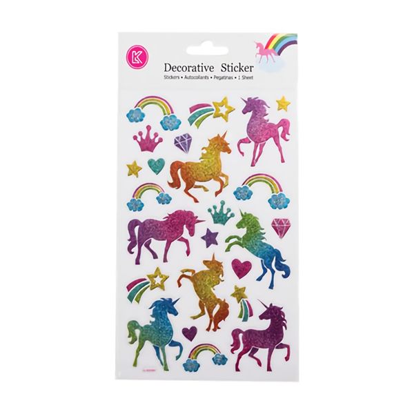 Bulk Pack x 6 Sticker Embossed Foil Glitter Unicorn 1sheet Per Pack