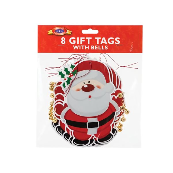 Bulk Pack x 6 Xmas Gift Tag Giant Santa with Bell
