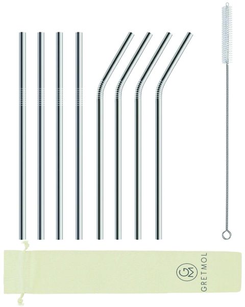 Reusable Stainless Steel Straws with Brush - 8 Pack
