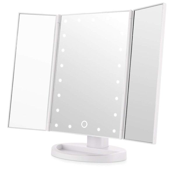 3 Fold Two-Sided LED Lit Makeup Vanity Mirror - White