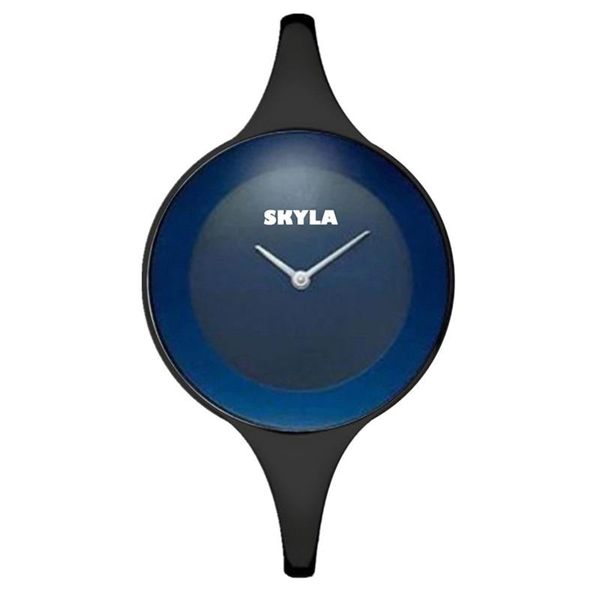 Skyla Jewels Ladies Black Bangle Watch - Blue Face