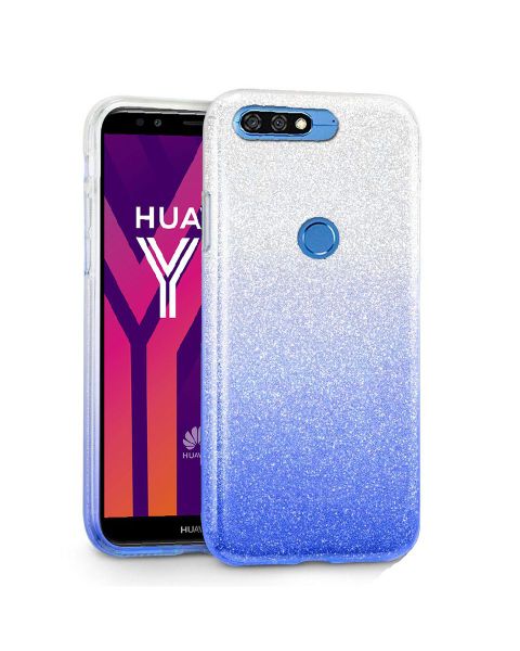 Glitter Sparkle Gradient Case for Huawei Y7 PRIME 2018 - Silver to Blue