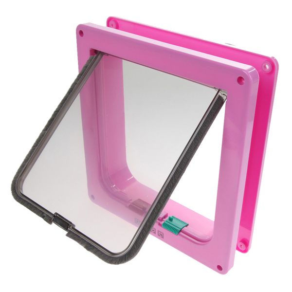 4 Way Lockable Pet Flap Door - Pink (Size:L)