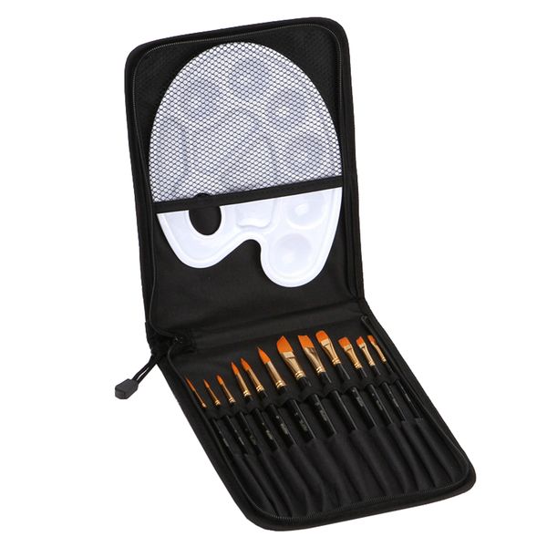 Set of 12 Art Nylon Brushes with One Paint Palette