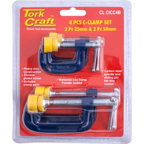 Tork Craft Clamp C - Type 4Pcs Set Kit 2 X 25 & 50mm