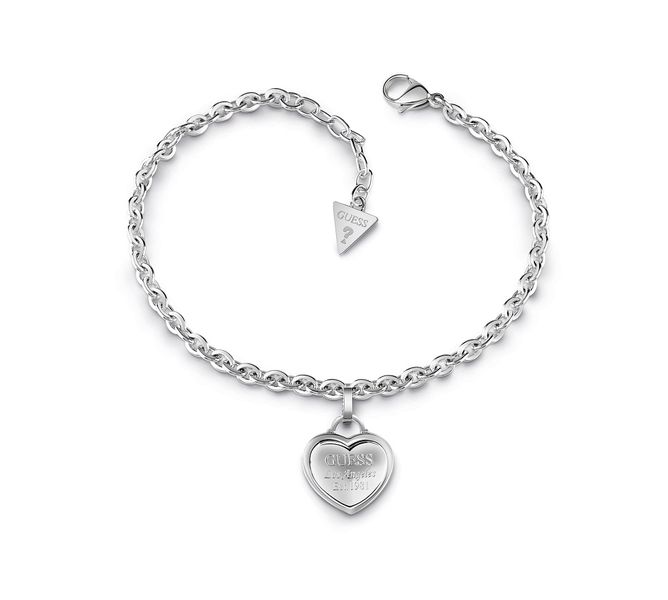 Guess Women's FOLLOW MY CHARM Mini Chain &amp; Heart Charm Bracelet - Silver