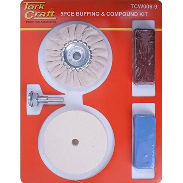 Tork Craft Polishing Buffing &amp; Compound Kit 5Pce With Felt Buff For Drill