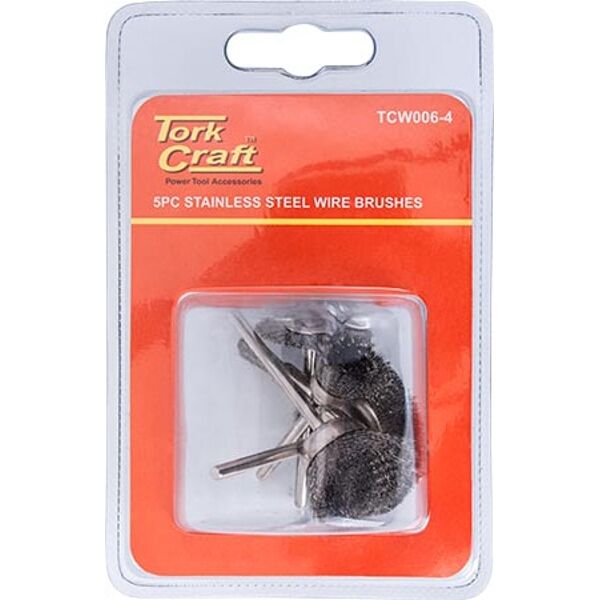 Tork Craft Wire Brushes Mini 5Pc Stainless Steel 3.2mm Shaft Ass. Shapes