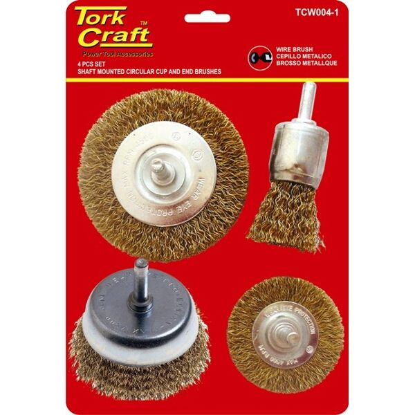 Tork Craft Wire Brush Set 4Pce With Shaft End/Cup/Circ
